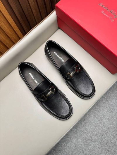 Ferragamo Black calfskin Leather Shoes-Ferragamo Man Business Leather Shoes